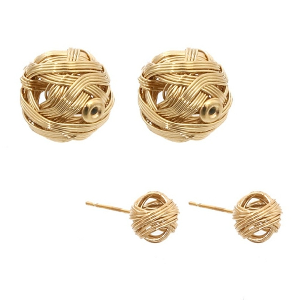 Double sided Ball of twine knot earrings ear ring - Picture 4 of 4
